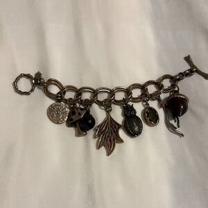 Lucky Charming Gold Bracelet with Nature-Inspired Charms-used